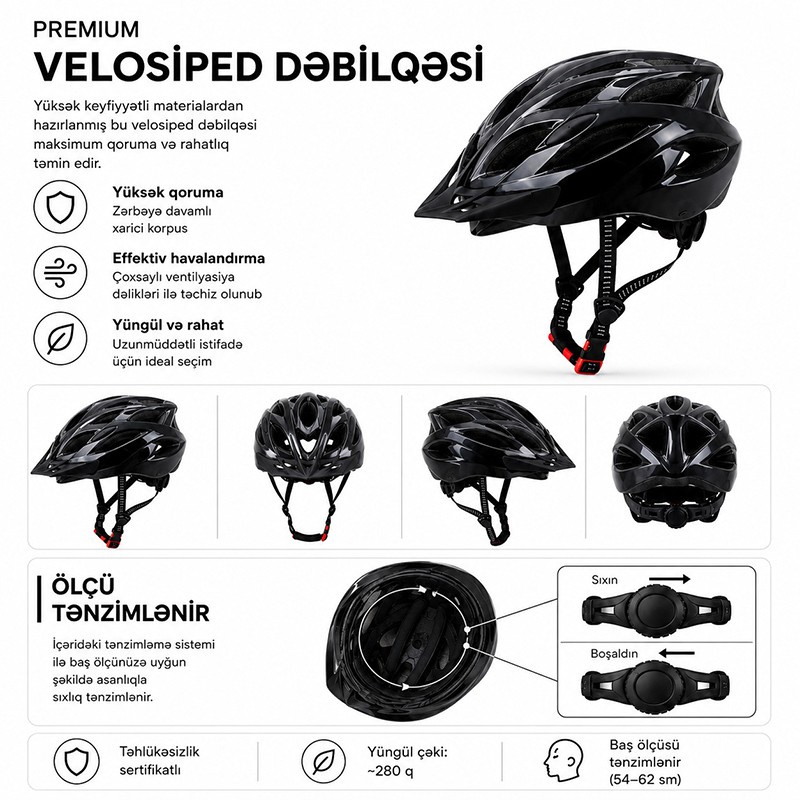 Velosiped dəbilqələsi Qara rəng
